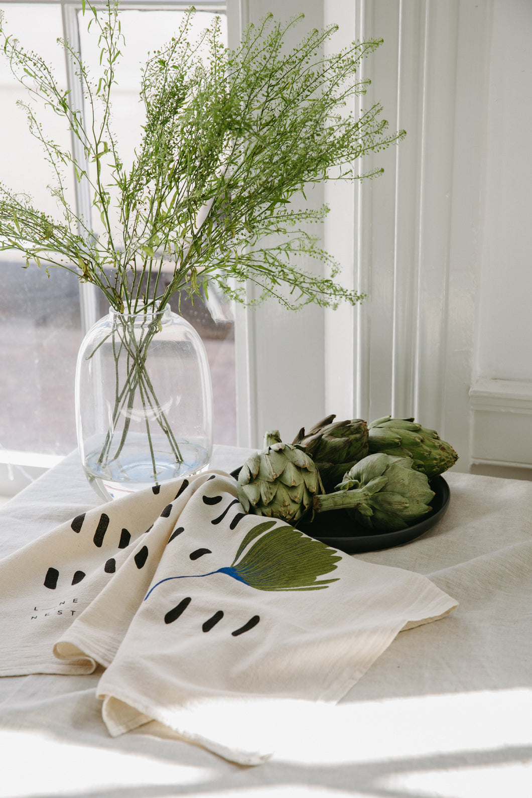 Green Flower Flour Sack Dish Towel