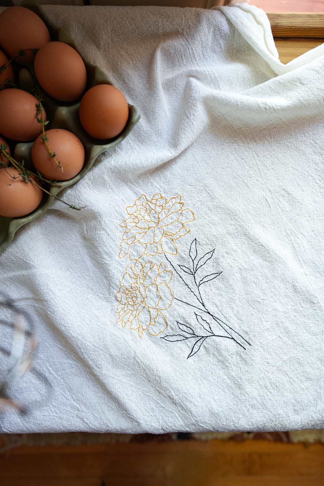 Marigold Embroidered Flour Sack Dish Towel