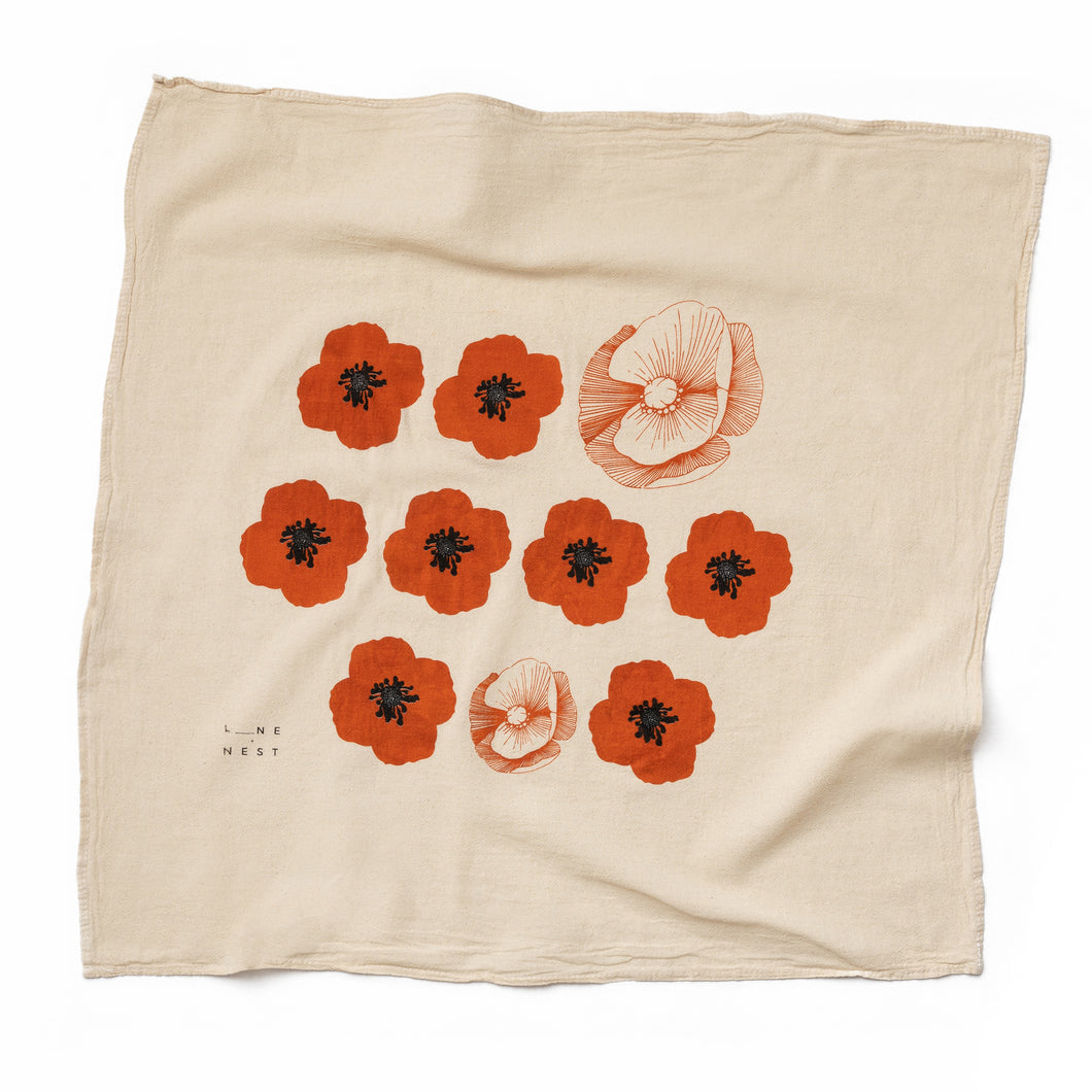 Poppy Flower Flour Sack Dish Towel