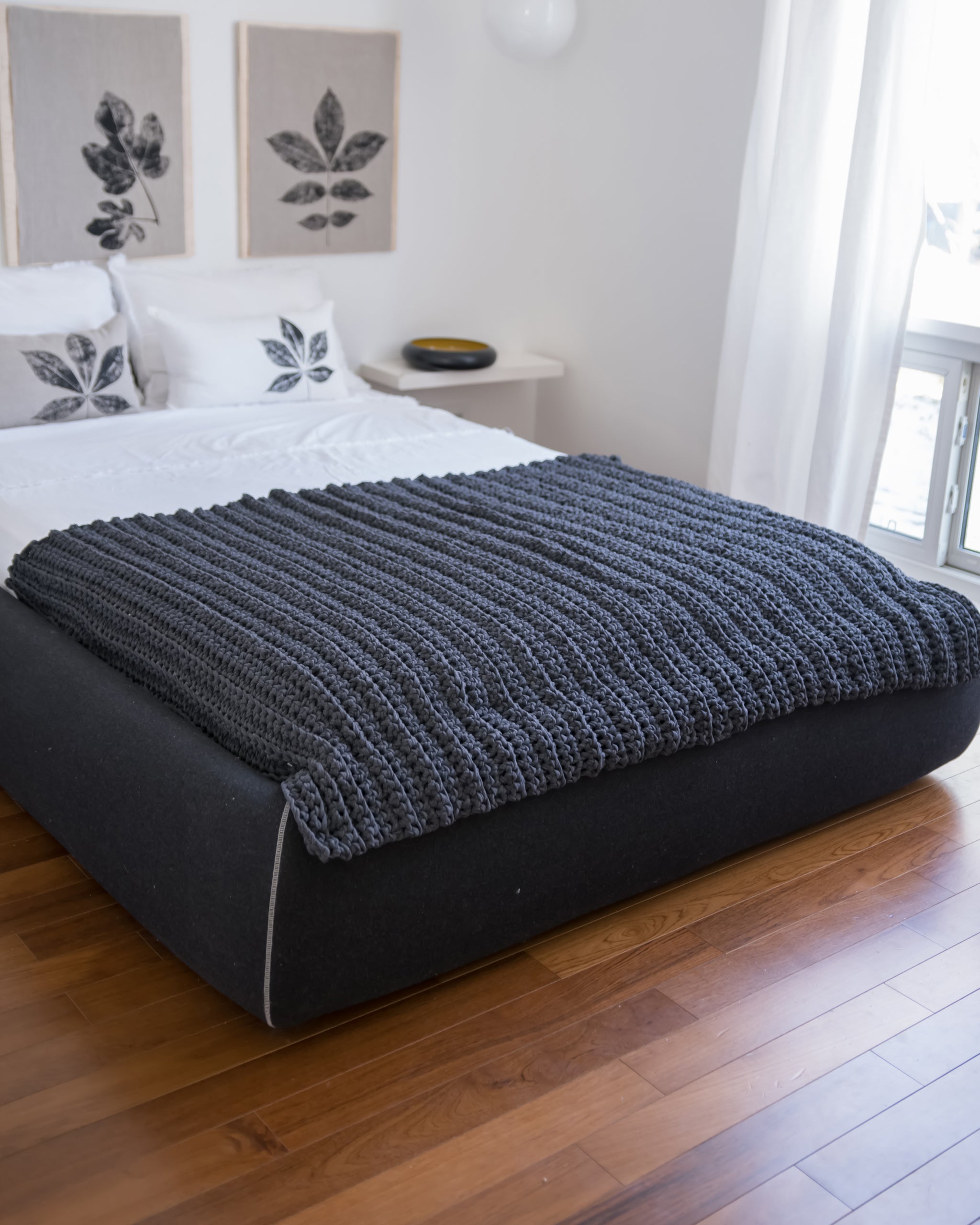 Hand Crocheted Weighted Blanket in Charcoal Lineandnest